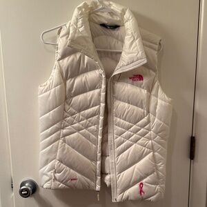 The North Face Women's White Quilted Vest, Worn once-Breast Cancer emblem .
